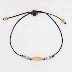 Gold Rice Hematite Black Nylon Bracelet