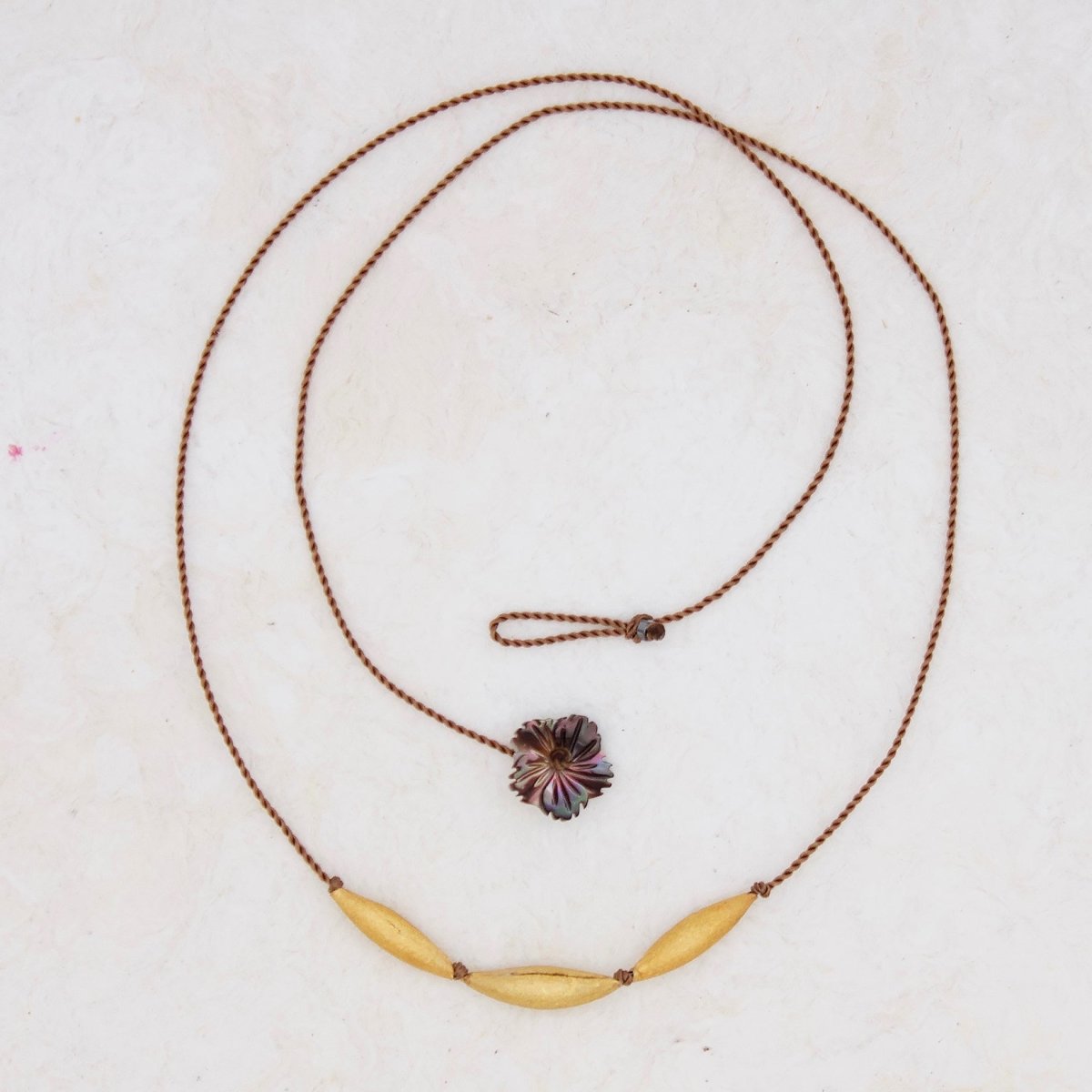 Rice Trio Necklace on Brown Nylon
