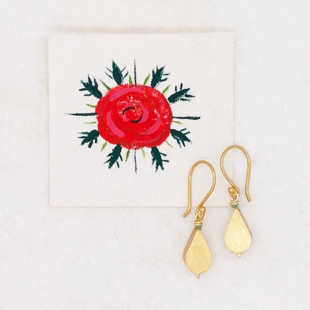 Golden Teardrop Earrings with Turquoise
