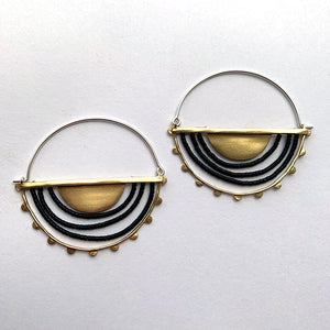 Hemisphere Brass + Black Beaded Hoop