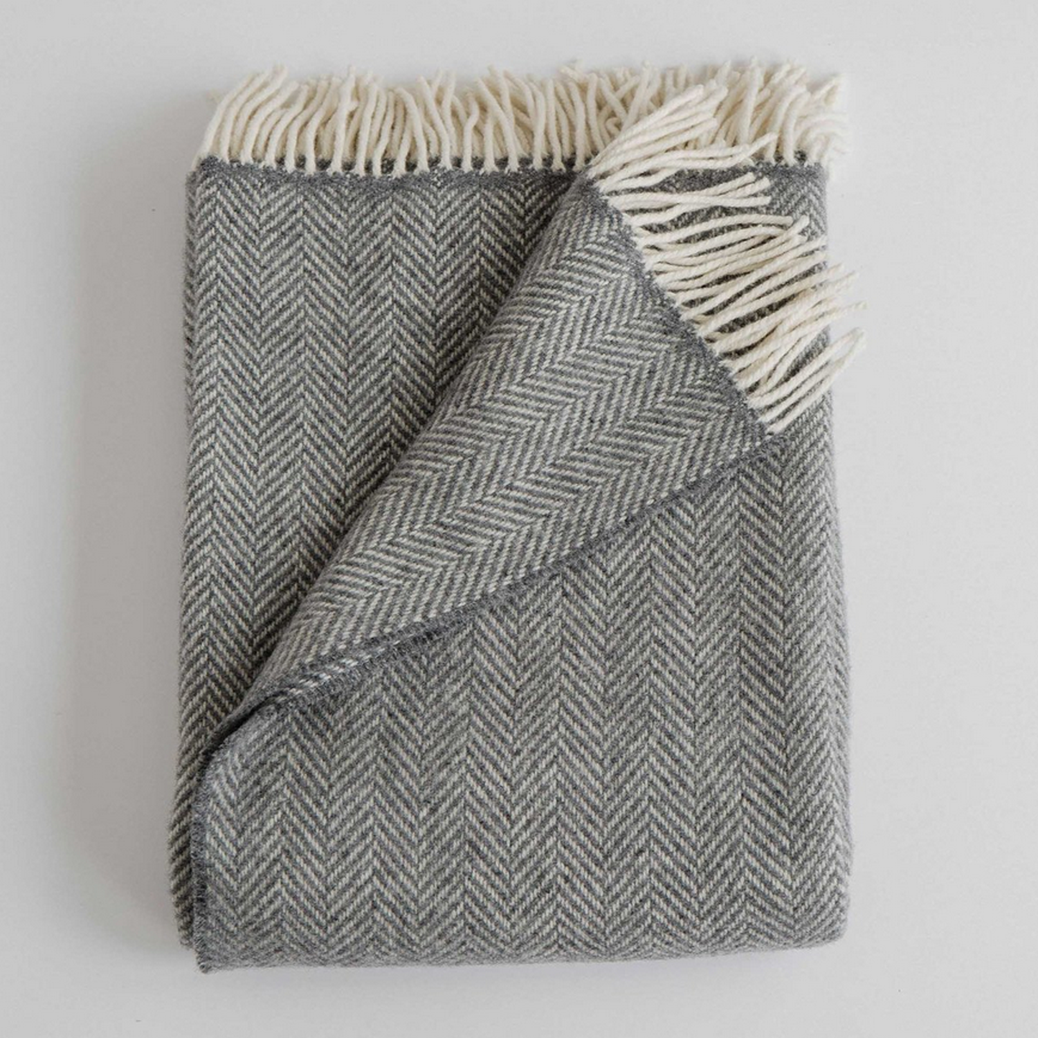 Merino/Cashmere Herringbone Throw - Graphite - KESTREL