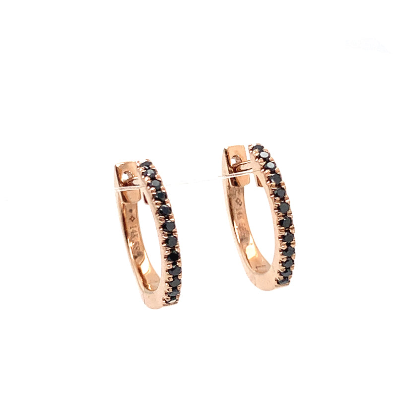 14k Simple Huggies - RG w/ Black Diamonds
