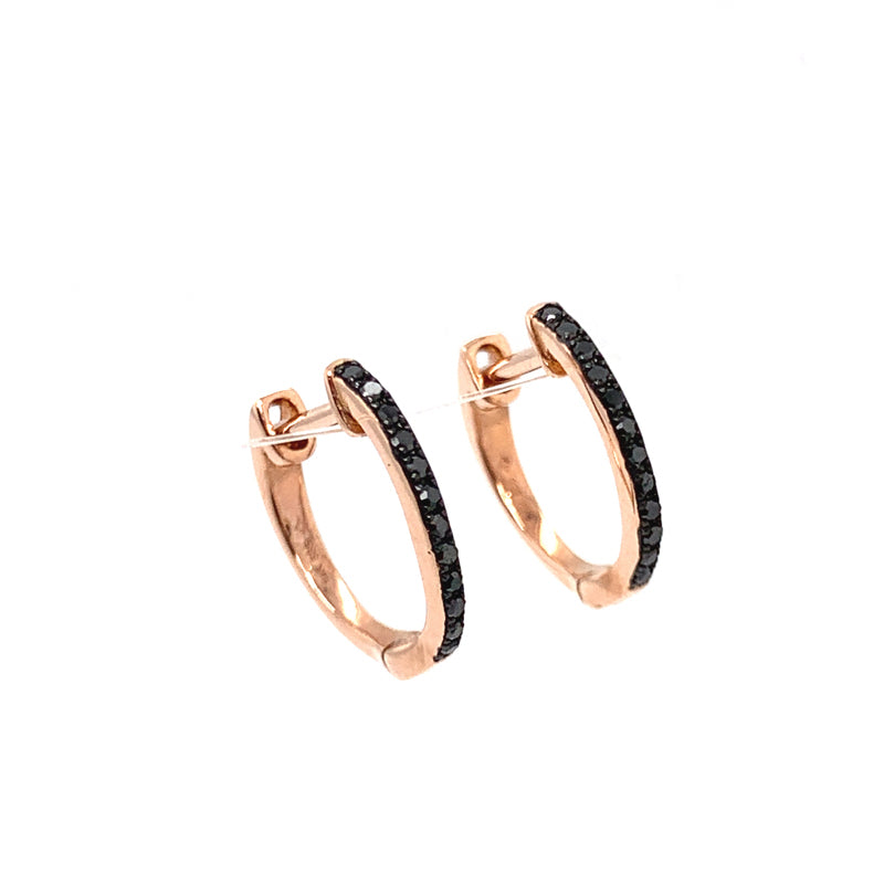 14k Simple Huggies - RG Rhodium w/ Black Diamonds