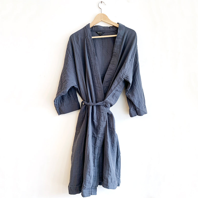 Cotton Kimono Robe - Navy