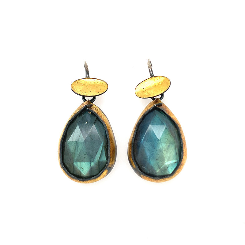 Golden Sequin Earrings - Teardrop Labradorite