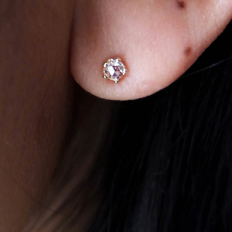 14K Large Rose Cut Diamond Studs