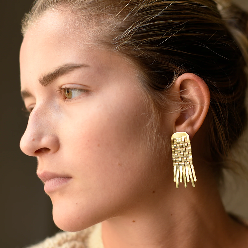 Large Basket Weave Fringe Earrings