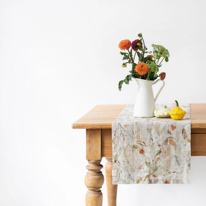 Linen Table Runner - Leaves