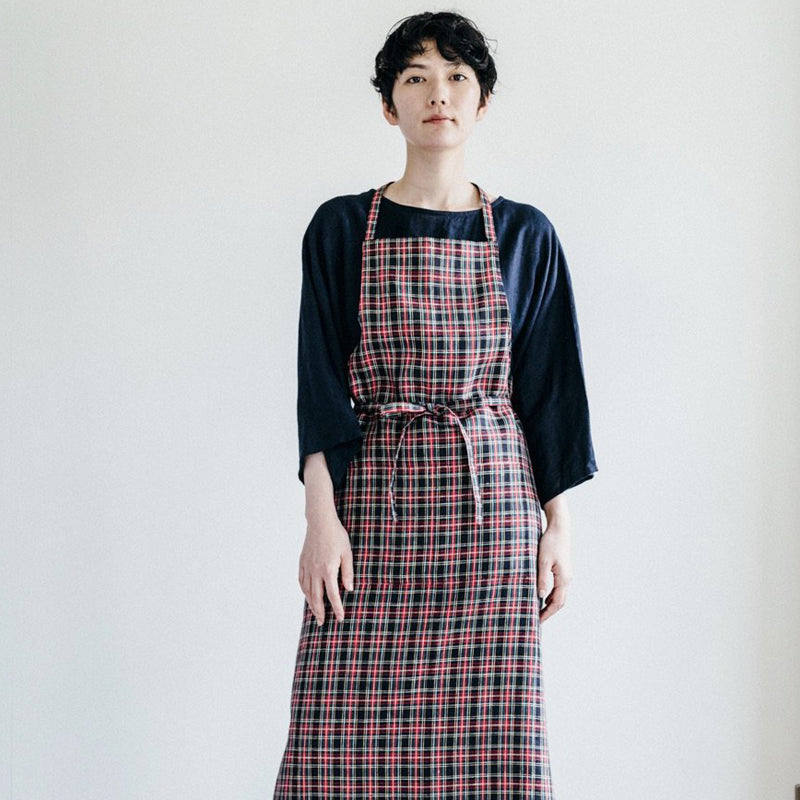 Plaid Linen Apron (Red + Black)
