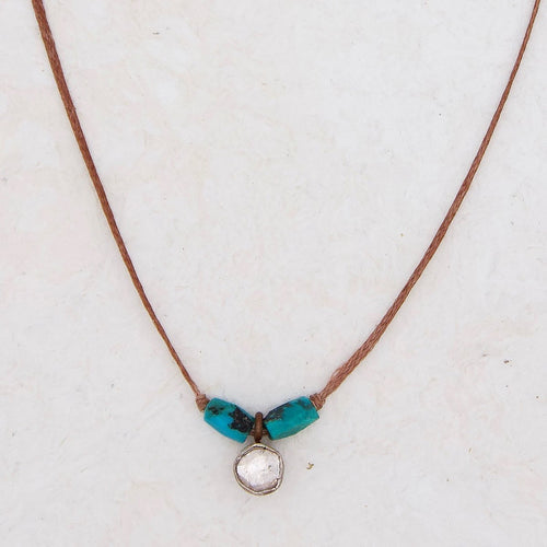 Looking Glass Diamond + Turquoise Necklace