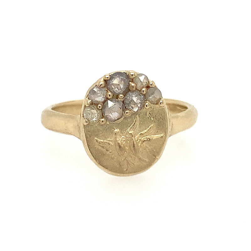 14k Diamond Lovebirds Signet Ring