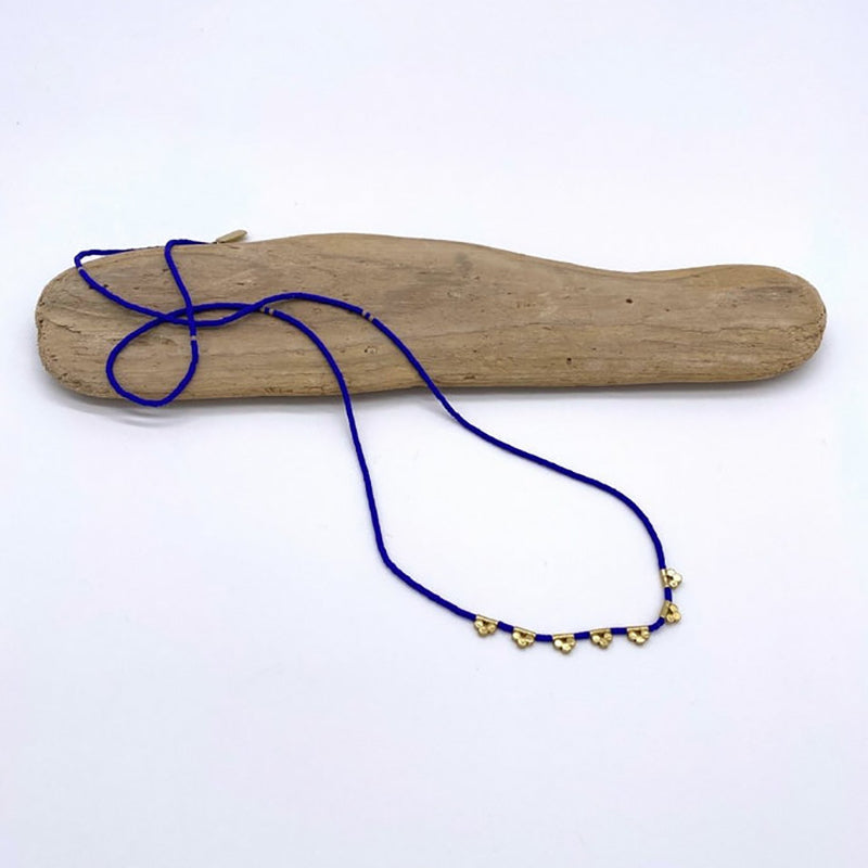 Brass Lucky Loop - 3 Dot necklace - Cobalt