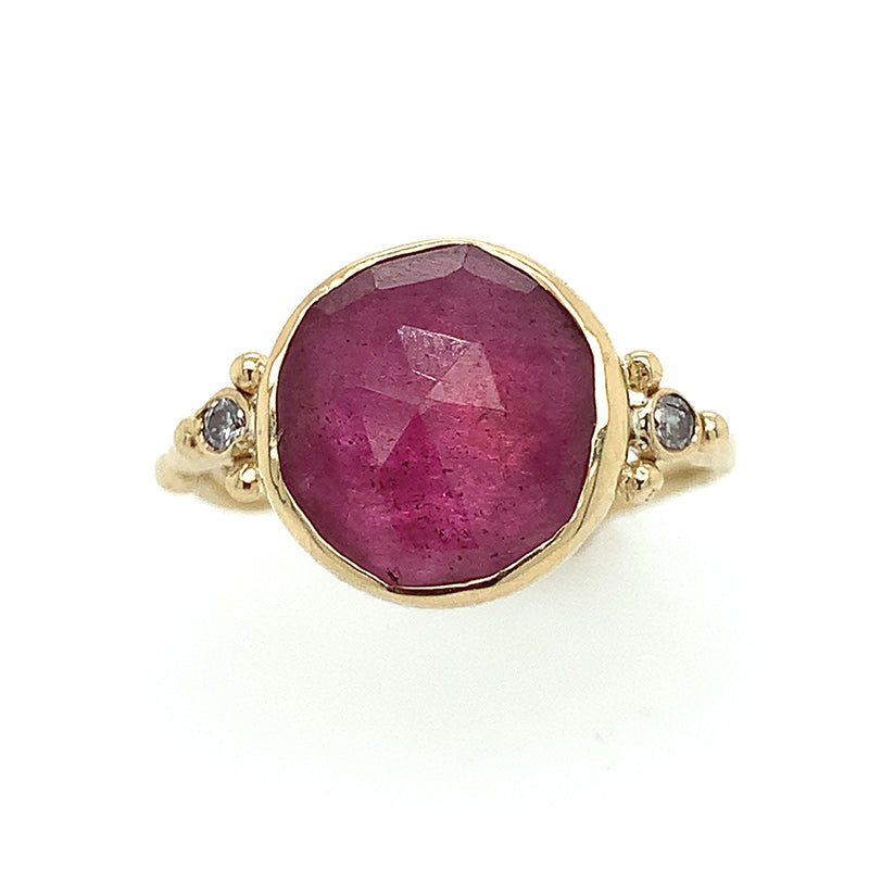 14k Magenta Sapphire Ring w/ Diamonds