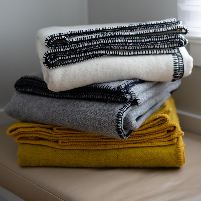 Merino Wool TWIN Blanket - Chartreuse Whip Stitch