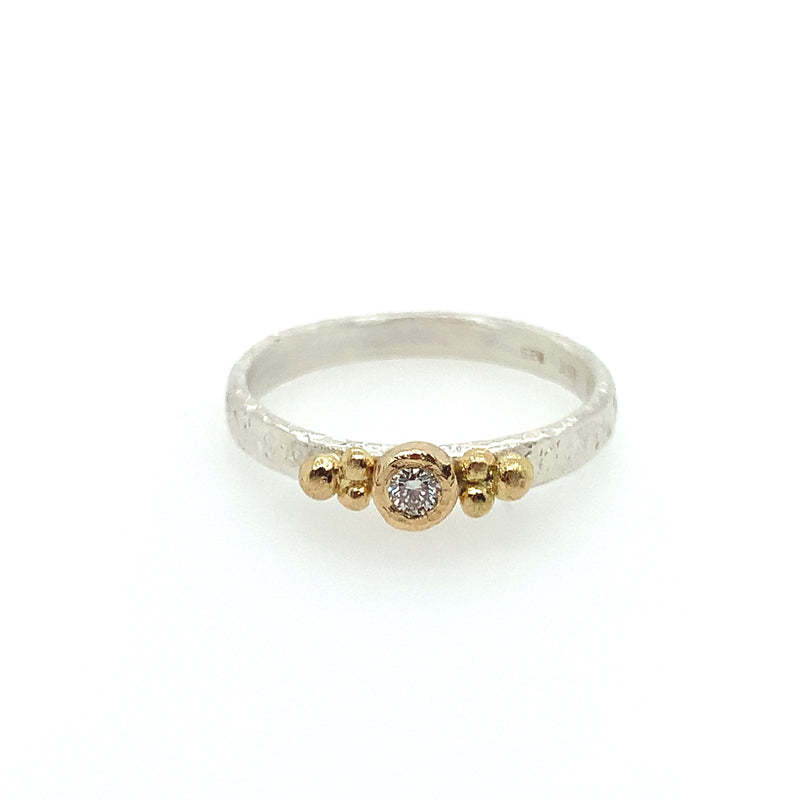 Mixed Metal Beaded Diamond Ring