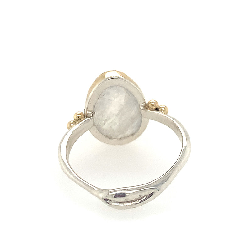 14k + SS Oval Moonstone Ring