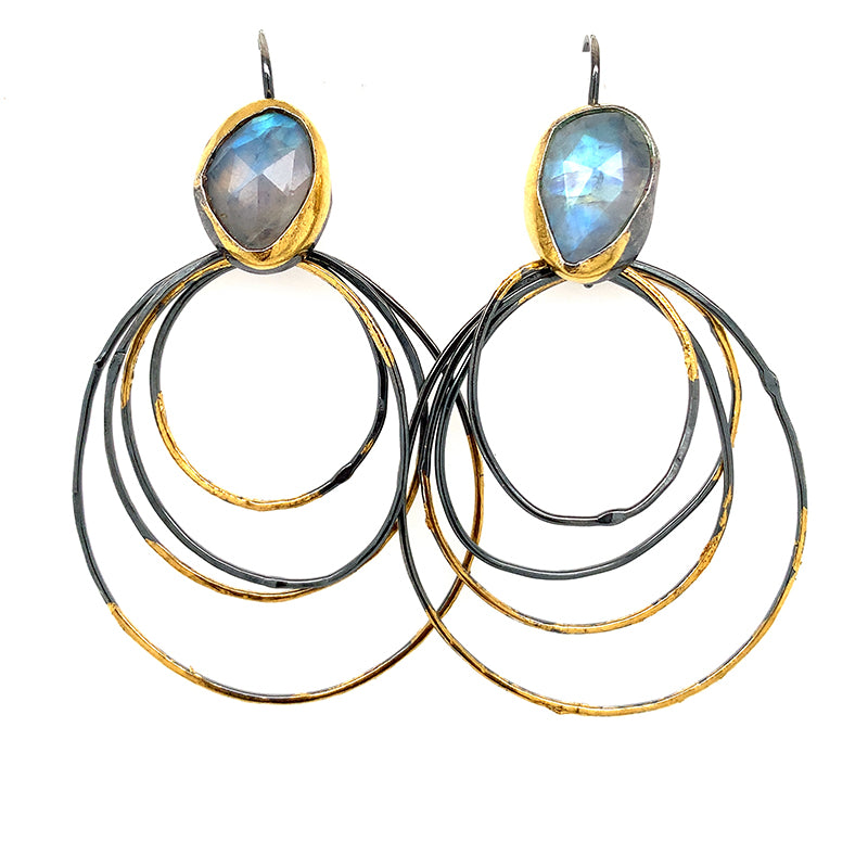 Gemstone ox/24k Triple Hoops - Moonstone
