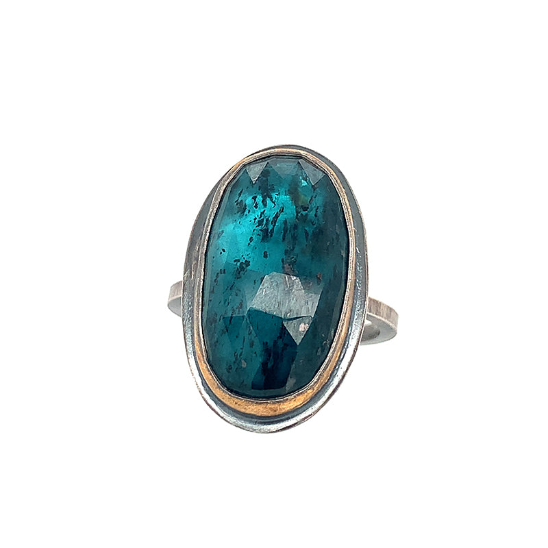 Ocean Moss Kyanite Ring (SS/24k)