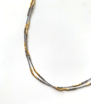 33" Seed Bead Necklace - Labradorite + Vermeil