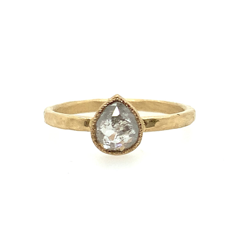 18K Icy Grey Teardrop Diamond Ring