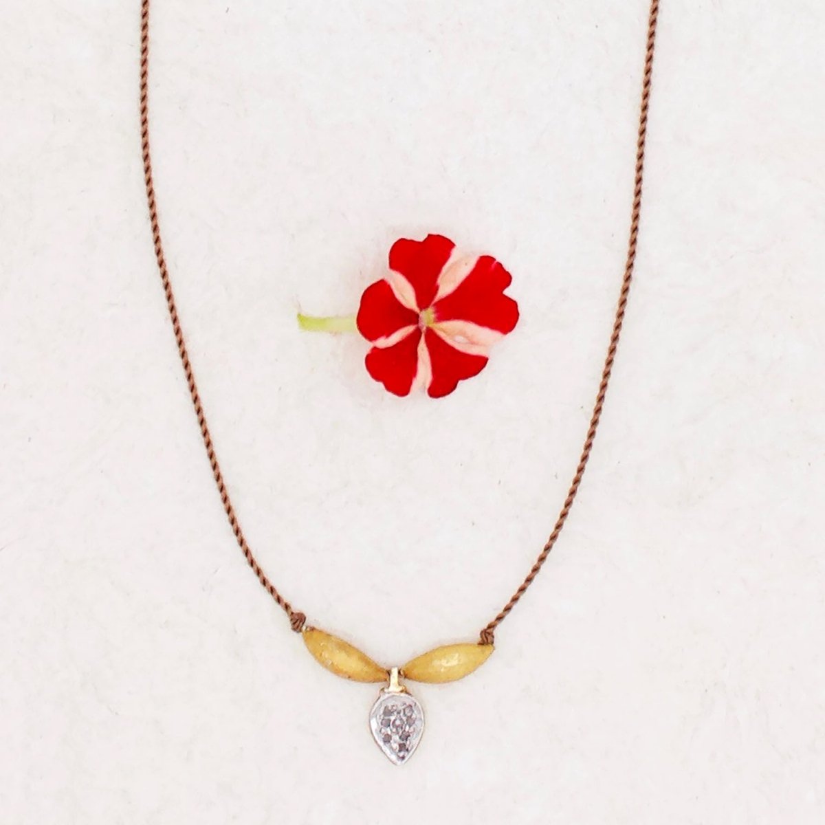 Pave Diamond Teardrop Gold Rice Necklace