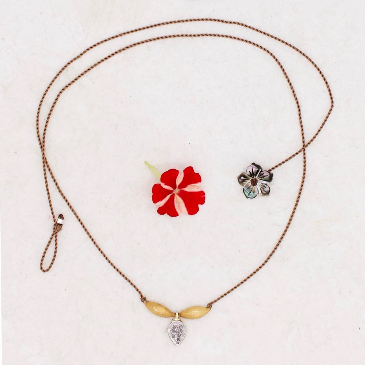 Pave Diamond Teardrop Gold Rice Necklace