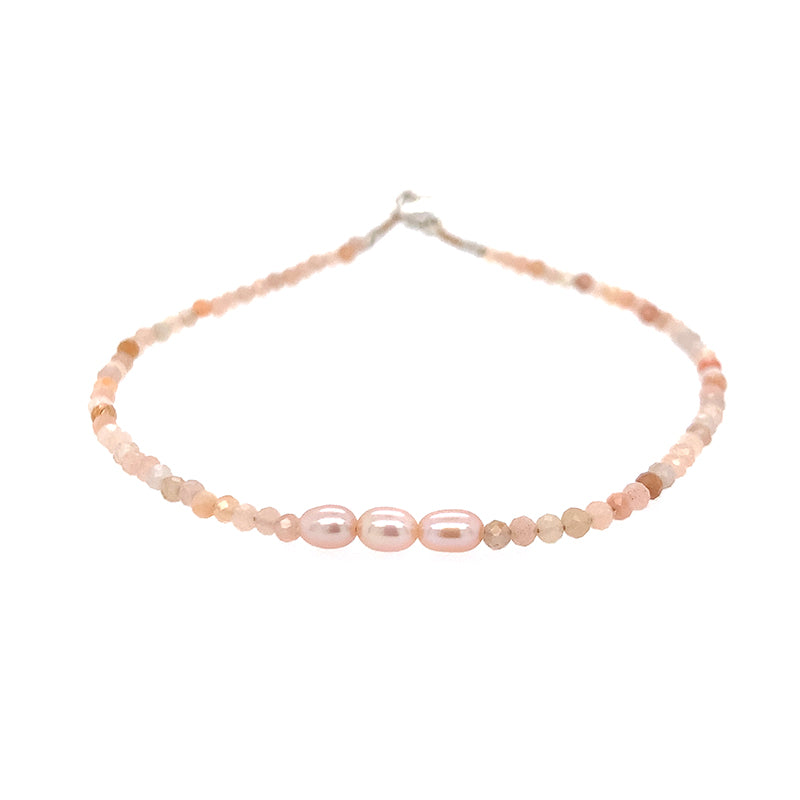 Peach Moonstone + Pearl Bracelet