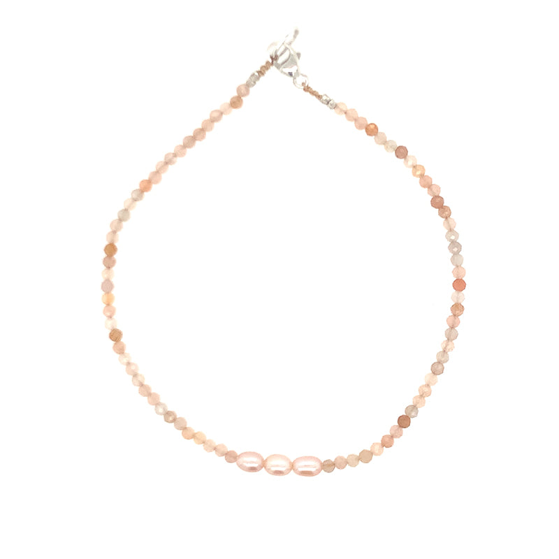 Peach Moonstone + Pearl Bracelet