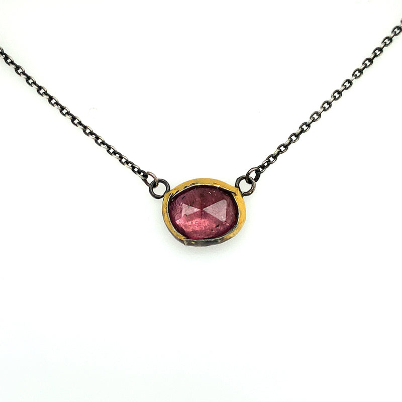 Pink Tourmaline Fold Necklace (ox/24k)