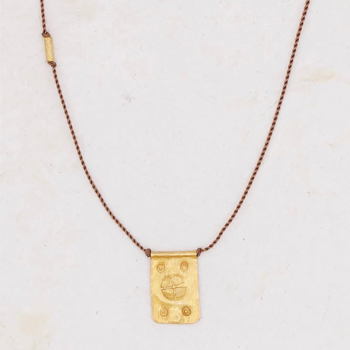Rectangle Talisman Necklace on Brown Nylon