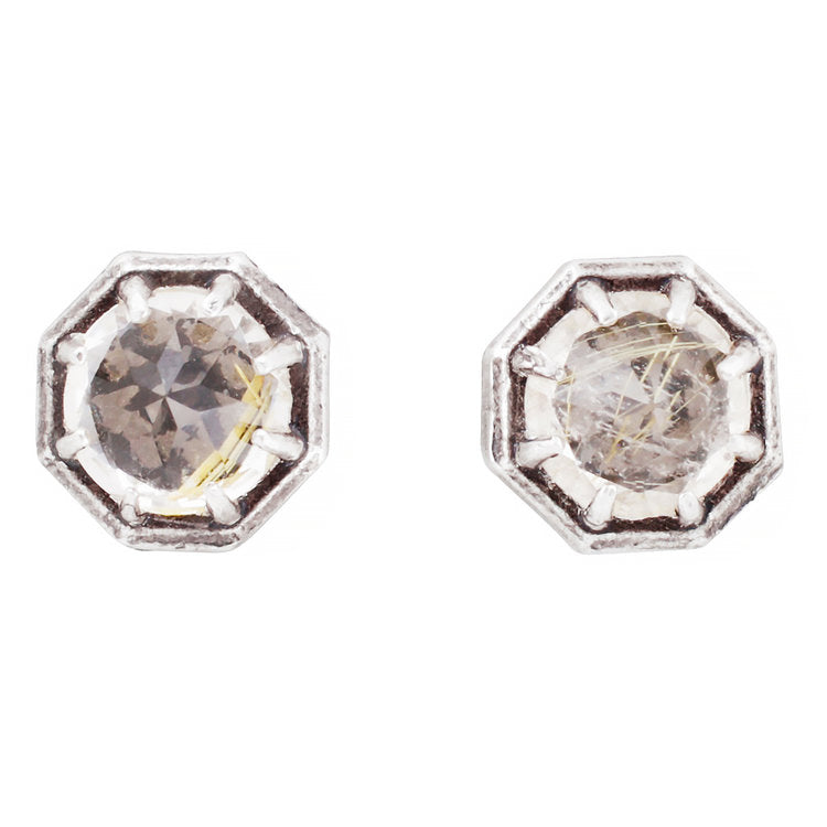 Octagonal Rutilated Quartz Studs - KESTREL