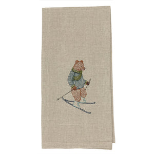 Skiing Bear Tea Towel