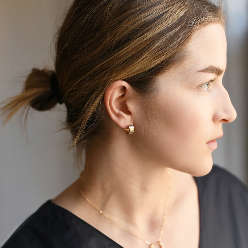 Small Stripe Brass Hoops with Posts