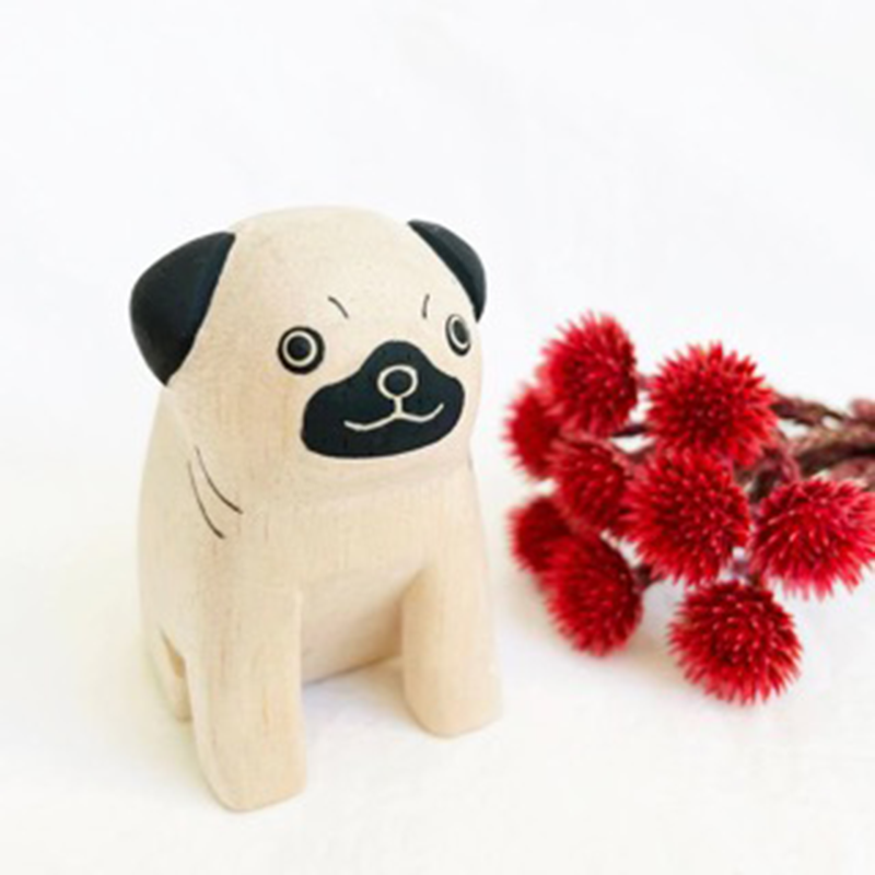 Tiny Wooden Pug Dog