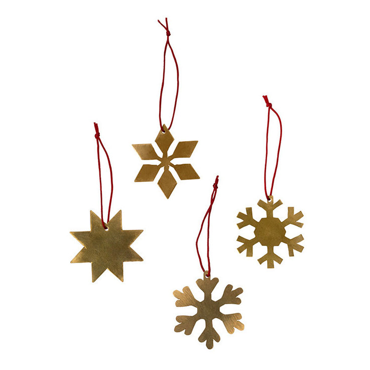 Set of 4 Brass Snowflake Ornaments