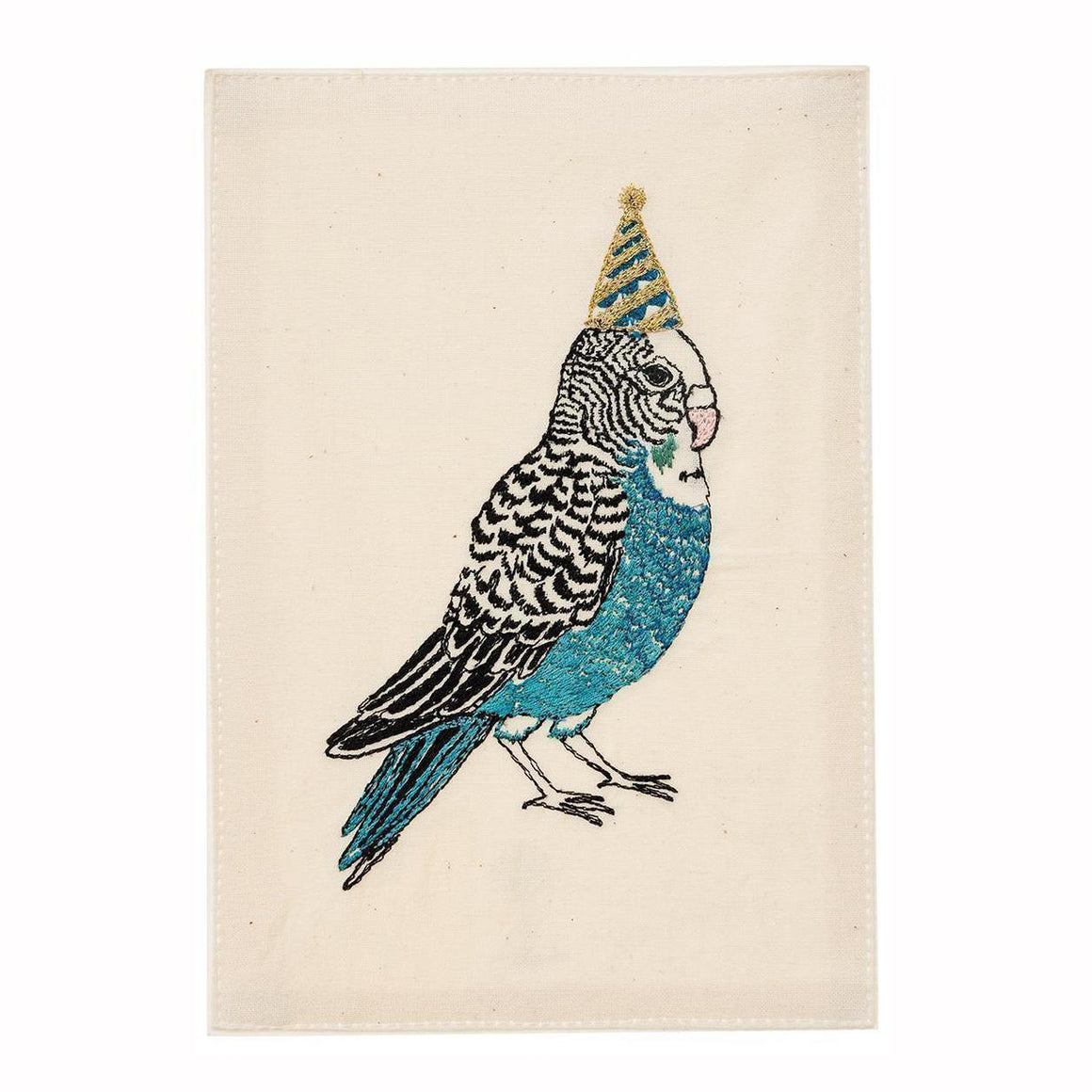 Birthday Hat Parakeet Embroidered Card