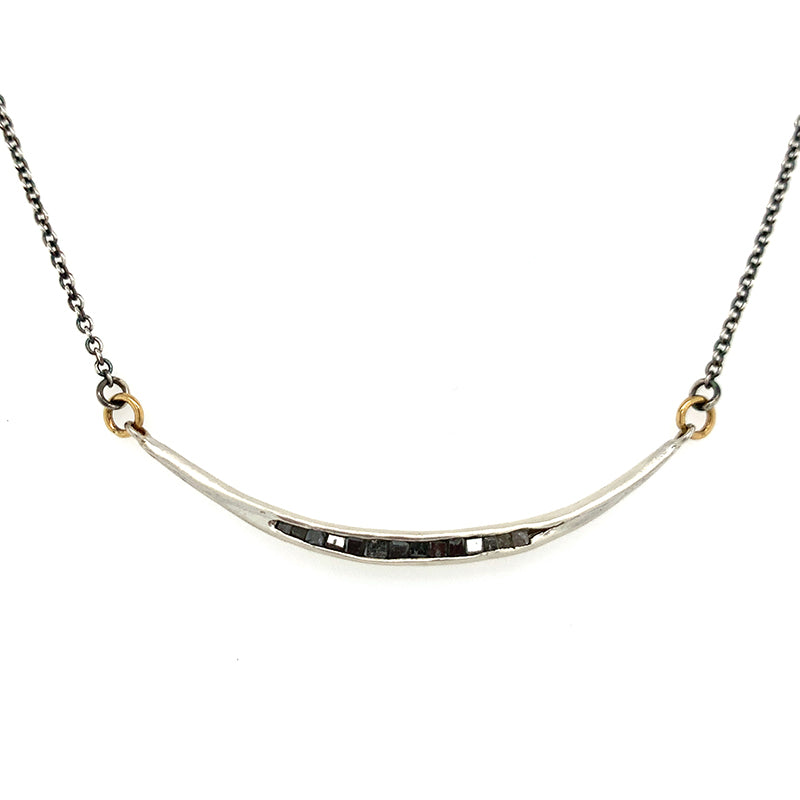 Sterling Crescent Necklace w/ Grey Diamonds