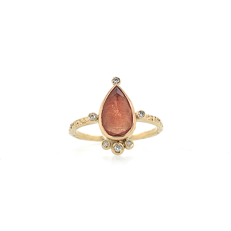 Pear Sunstone Crown Ring