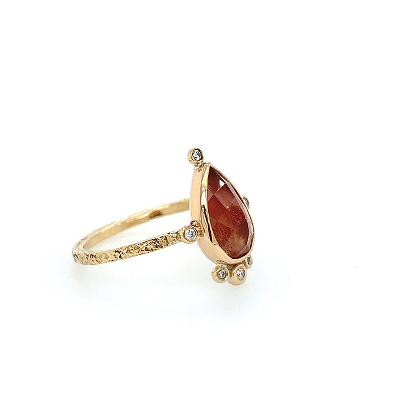Pear Sunstone Crown Ring