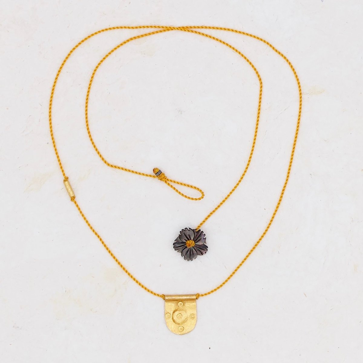 Small Tab Talisman Necklace on Mustard Nylon