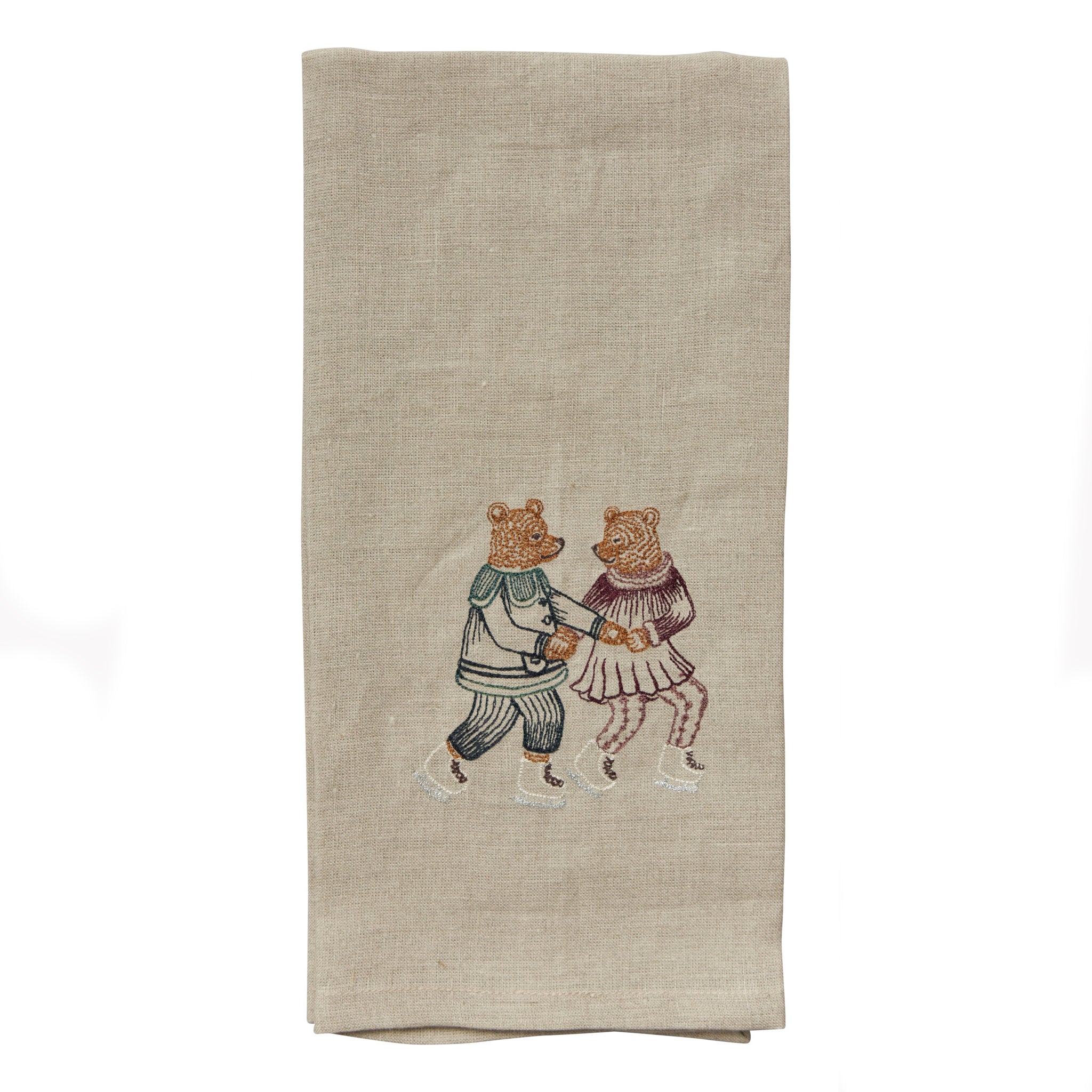 Ice Skater Bears Tea Towel