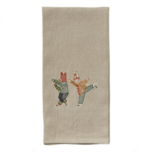 Ice Skater Bunny + Fox Tea Towel