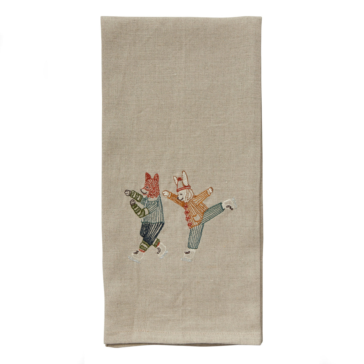 Ice Skater Bunny + Fox Tea Towel