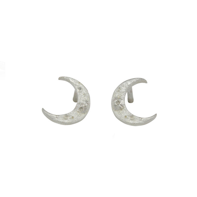 Silver Tiny Crescent Moon Studs