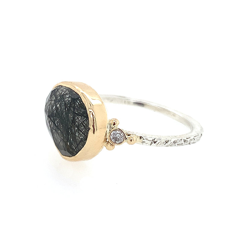 Tourmalinated Quartz + Diamonds Ring