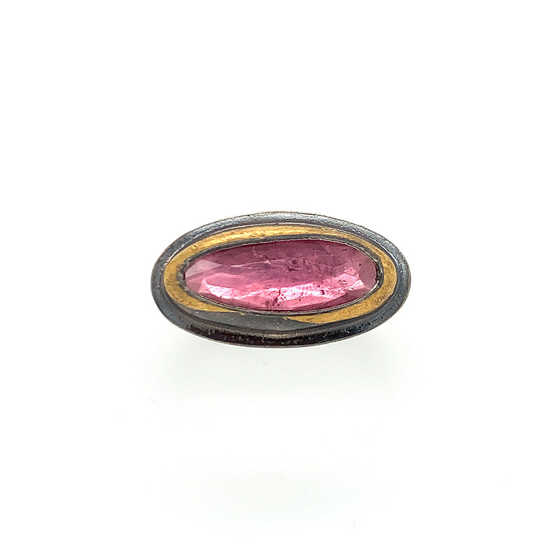 East-West Pink Tourmaline Ring (SS/24k)