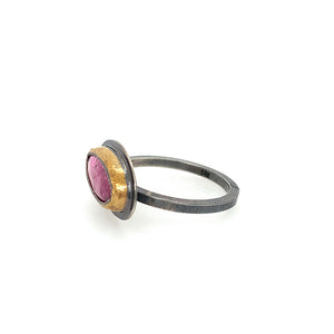 East-West Pink Tourmaline Ring (SS/24k)