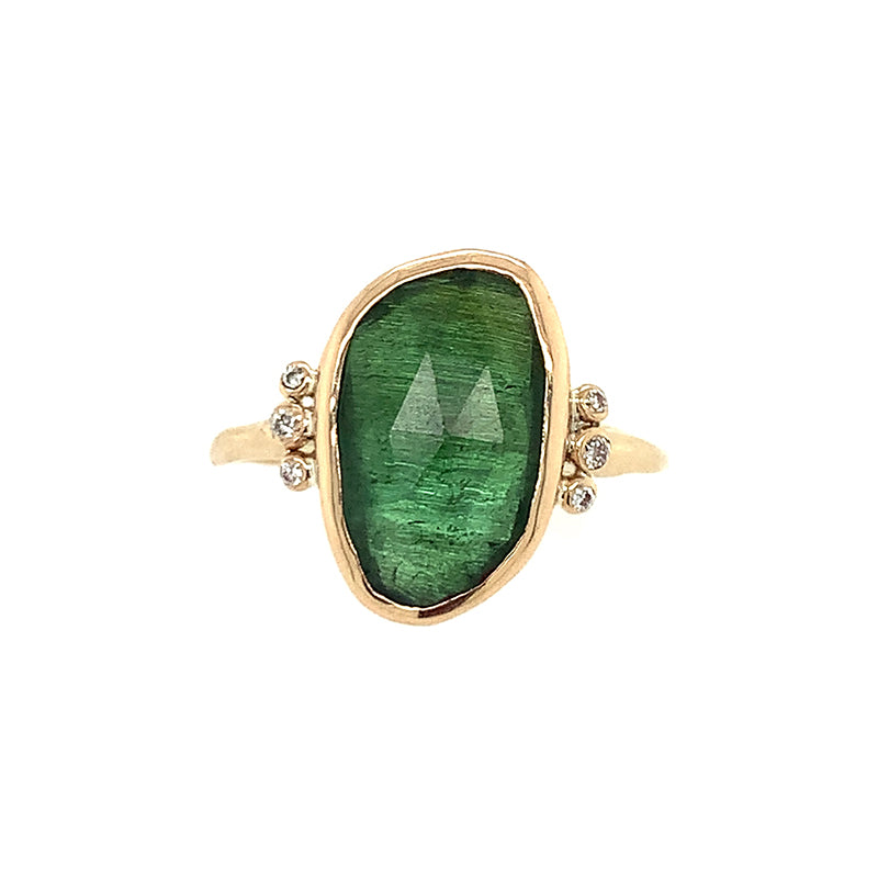 Diamond Whiskered Green Tourmaline Ring