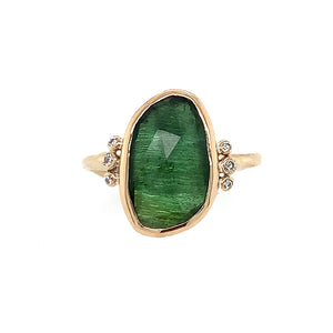 Diamond Whiskered Green Tourmaline Ring