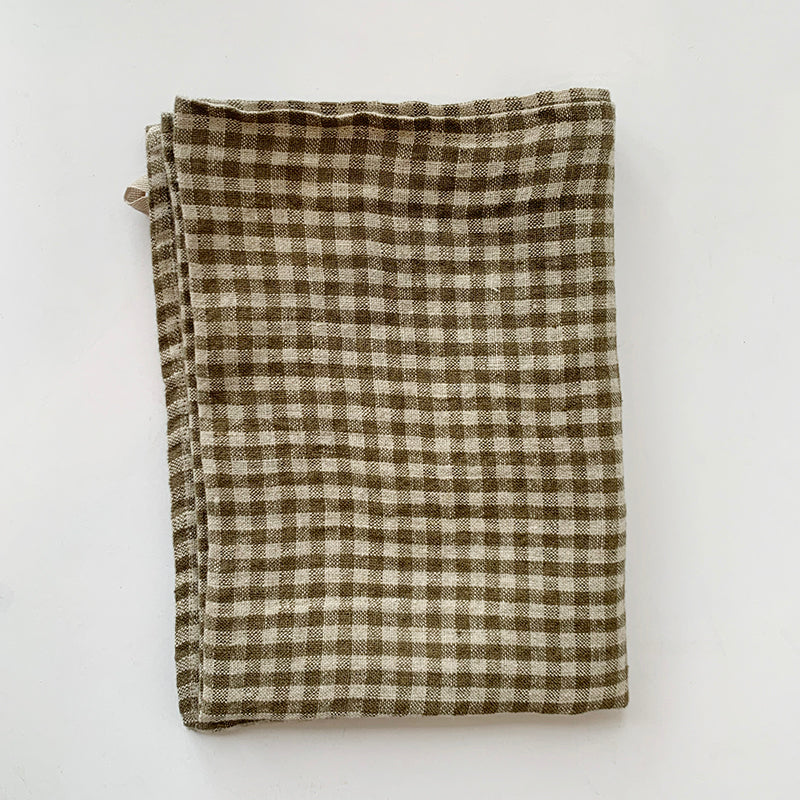 Linen Towel - Khaki Check